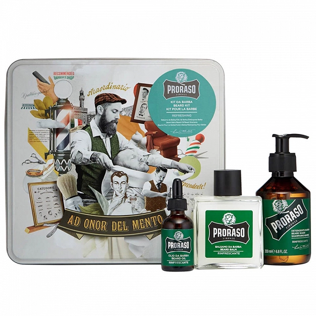 Proraso Refreshing, zestaw do pielęgnacji brody, szampon 200ml, balsam, 100ml, olejek 30ml